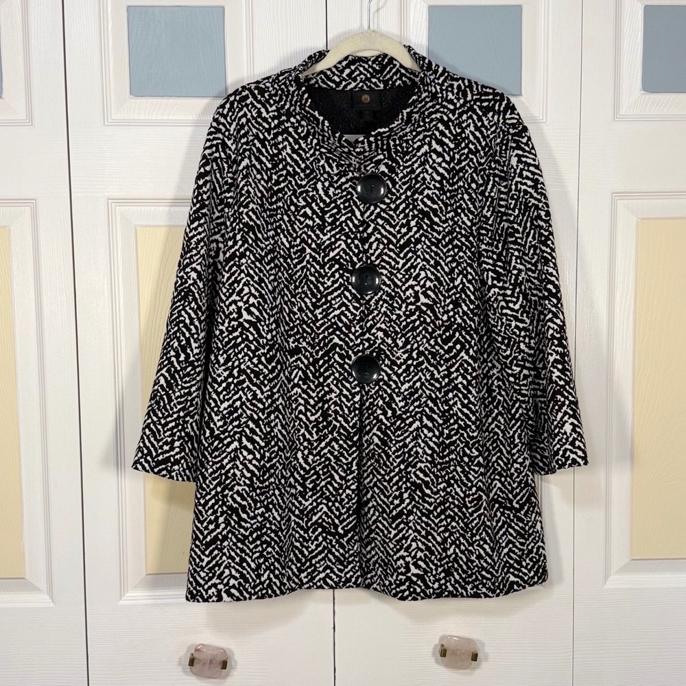 JM Collection Womens XXL Black White Chevron Button Front Mock Neck Jacket